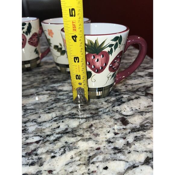 Oneida Strawberry Plaid 4” Mugs set Of 4 Fruit Y2K Coffee Cups Vtg - Picture 3 of 5